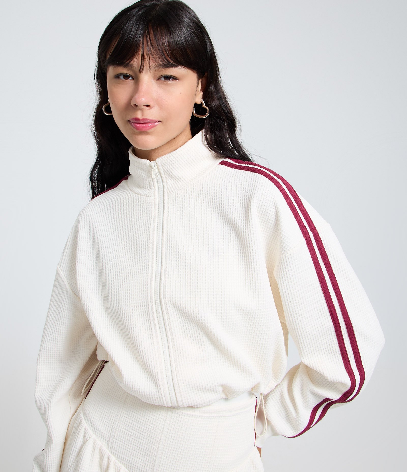 Jaqueta Boxy em Malha Waffle com Listras Laterais Off White 3