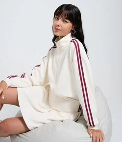 Jaqueta Boxy em Malha Waffle com Listras Laterais