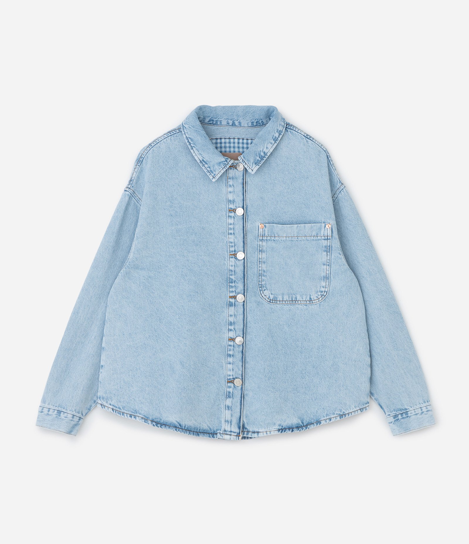 Jaqueta Overshirt em Jeans com Bolso Frontal Curve & Plus Size Azul 5