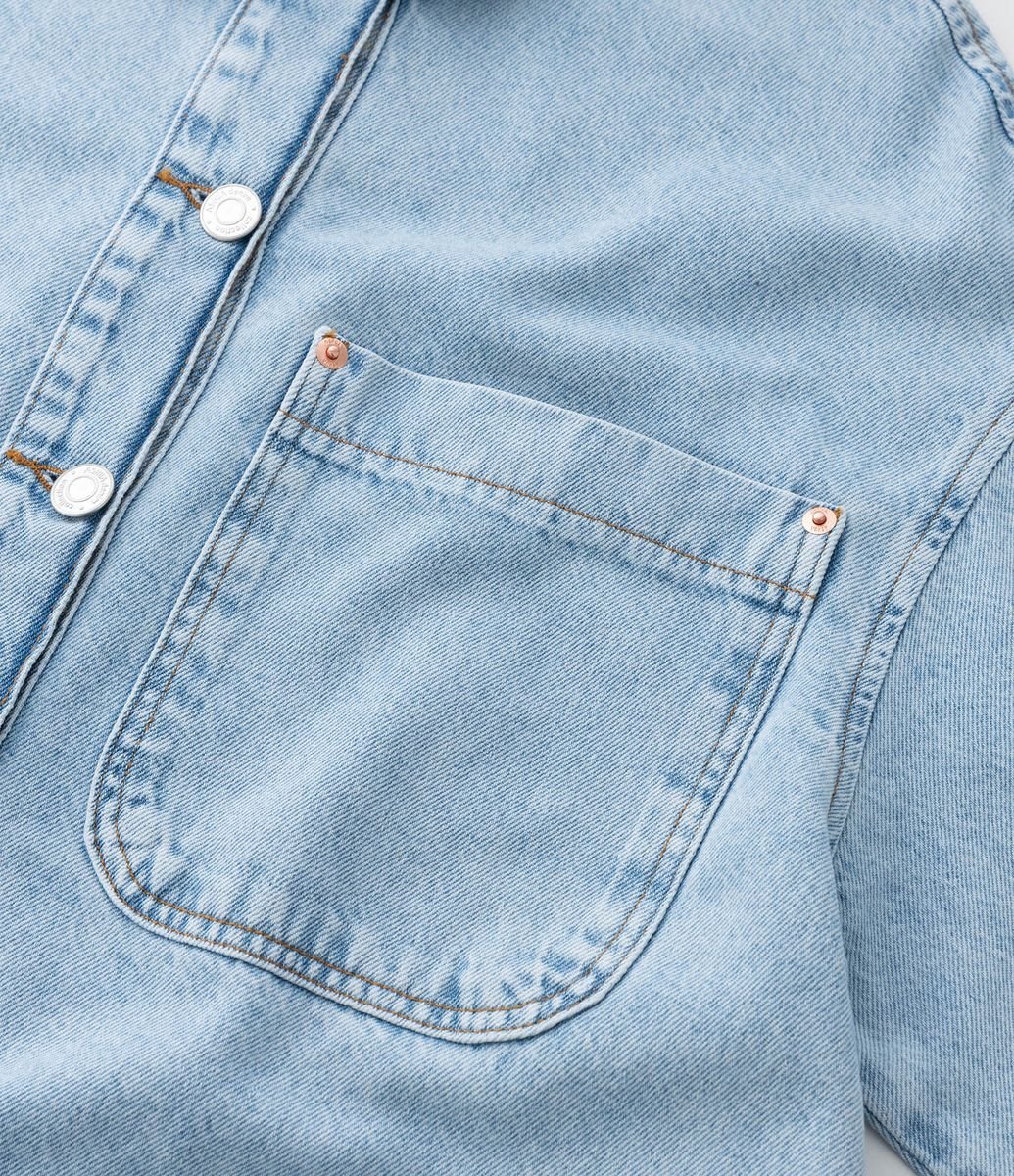 Jaqueta Overshirt em Jeans com Bolso Frontal Curve & Plus Size Azul