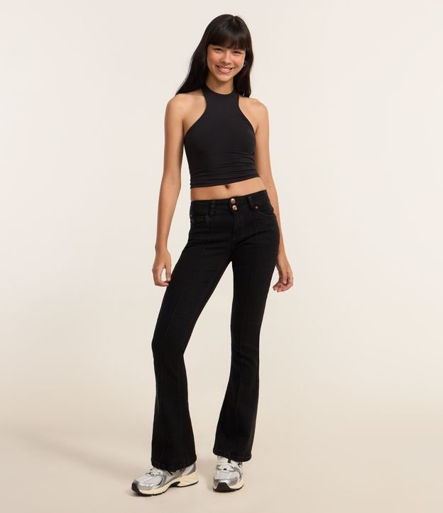 Calça Bootcut em Jeans com Nervuras