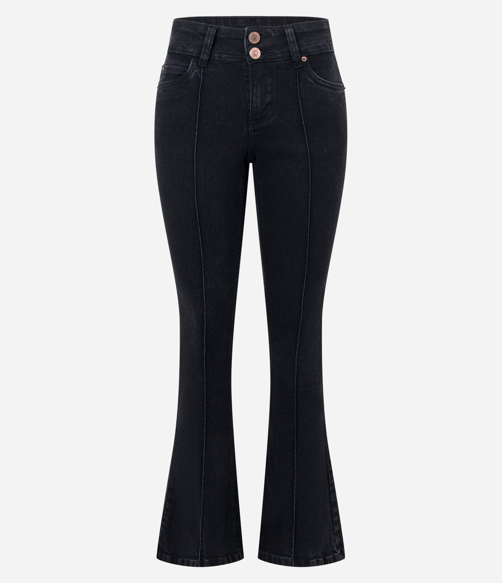 Calça Bootcut em Jeans com Nervuras Preto 6