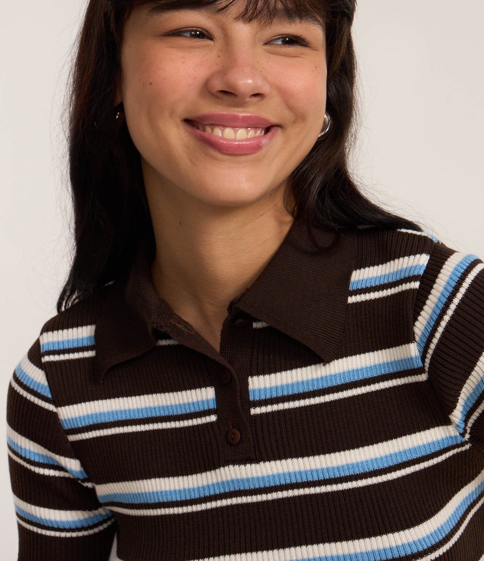 Blusa em Tricô com Gola Polo e Listras Variadas Preto/Azul/Branco 8