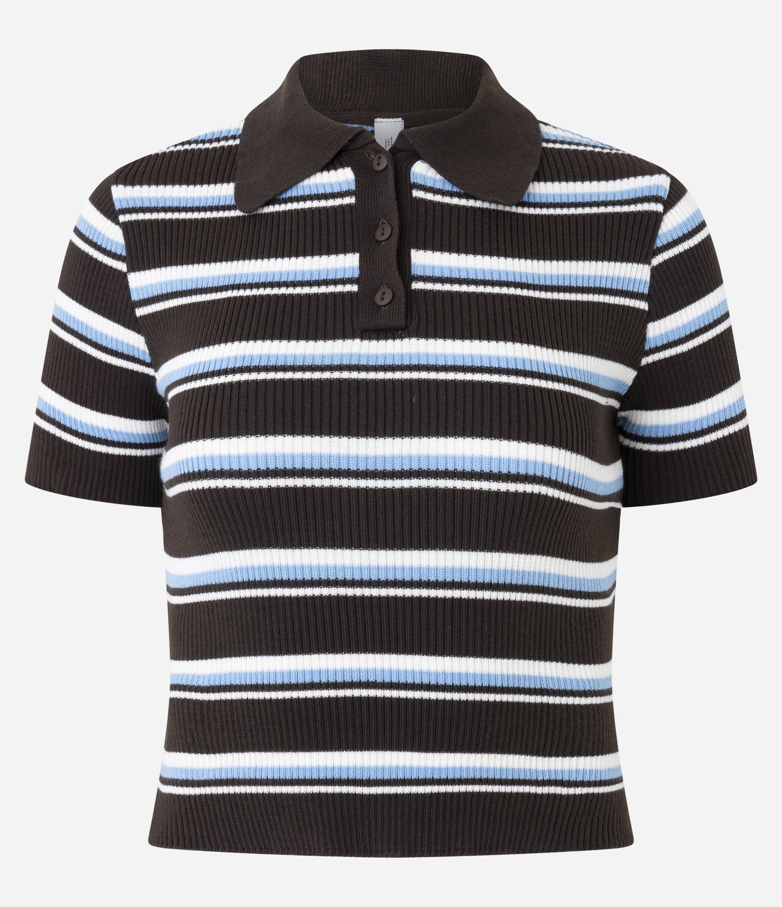 Blusa em Tricô com Gola Polo e Listras Variadas Preto/Azul/Branco 9