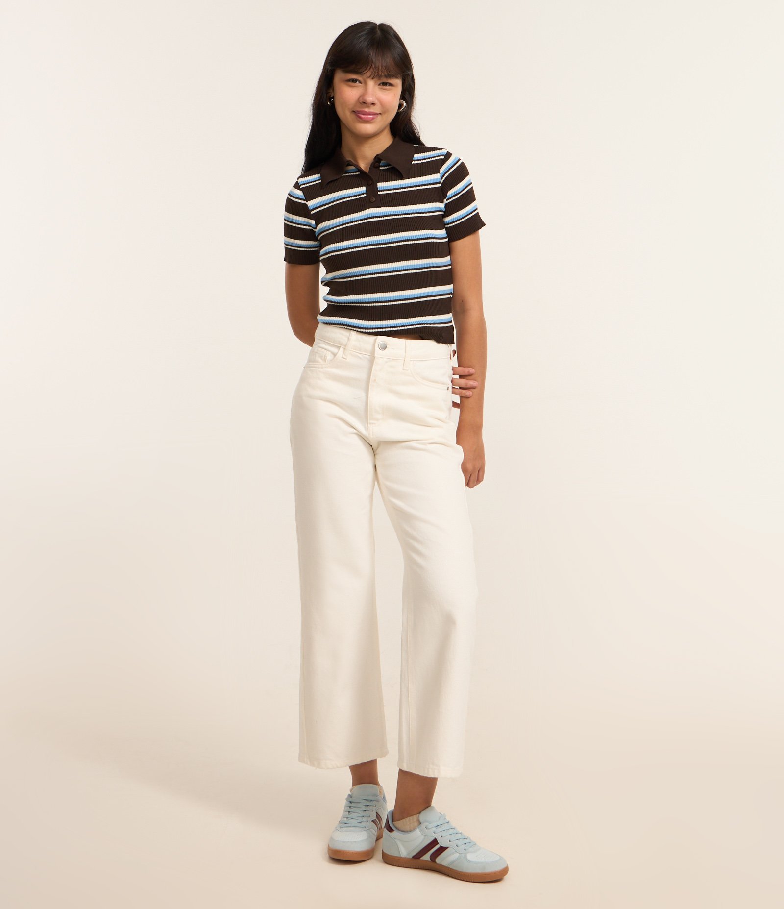 Blusa em Tricô com Gola Polo e Listras Variadas Preto/Azul/Branco 6