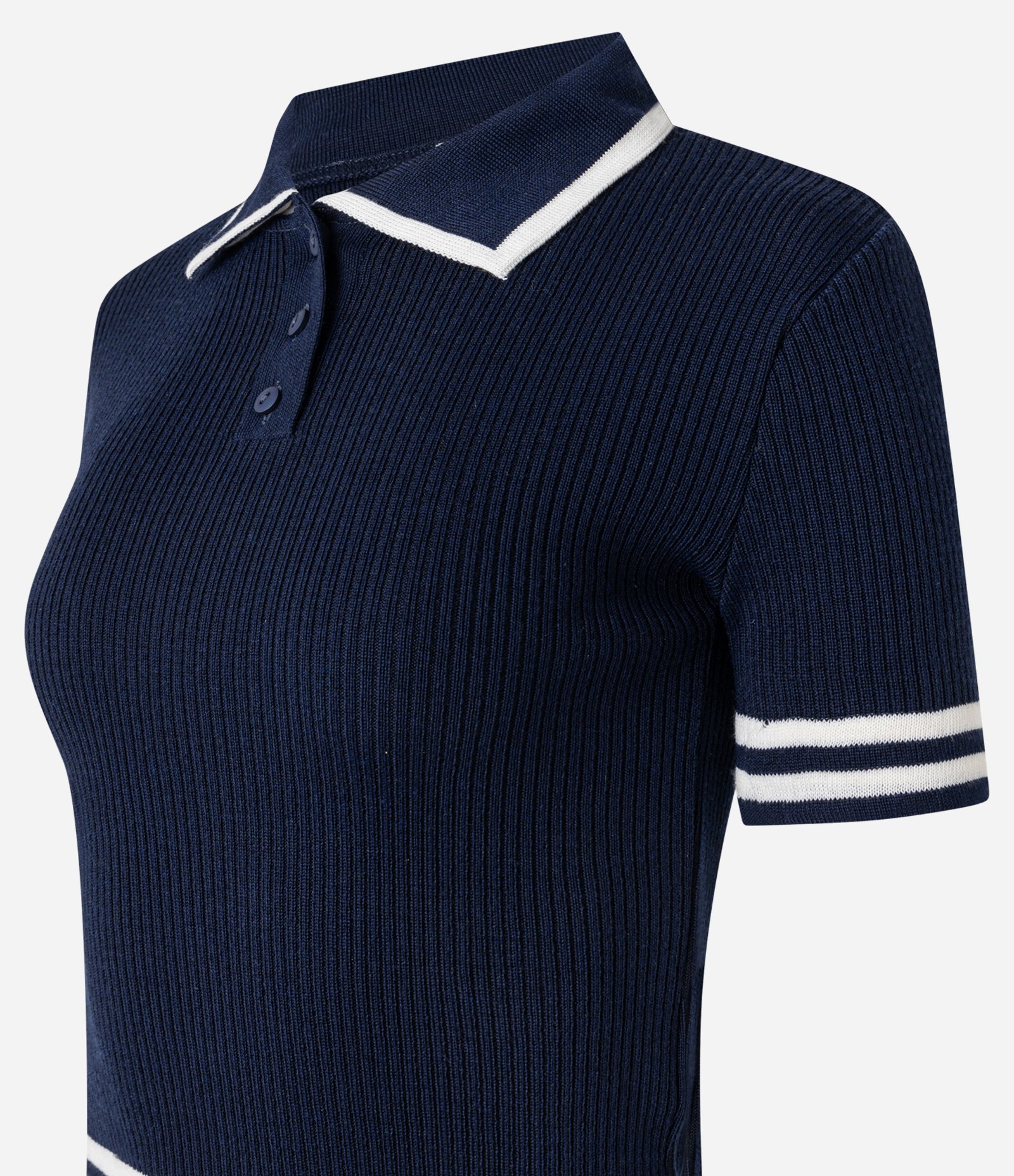 Blusa Polo em Tricô com Listras Contrastantes Azul Marinho 7