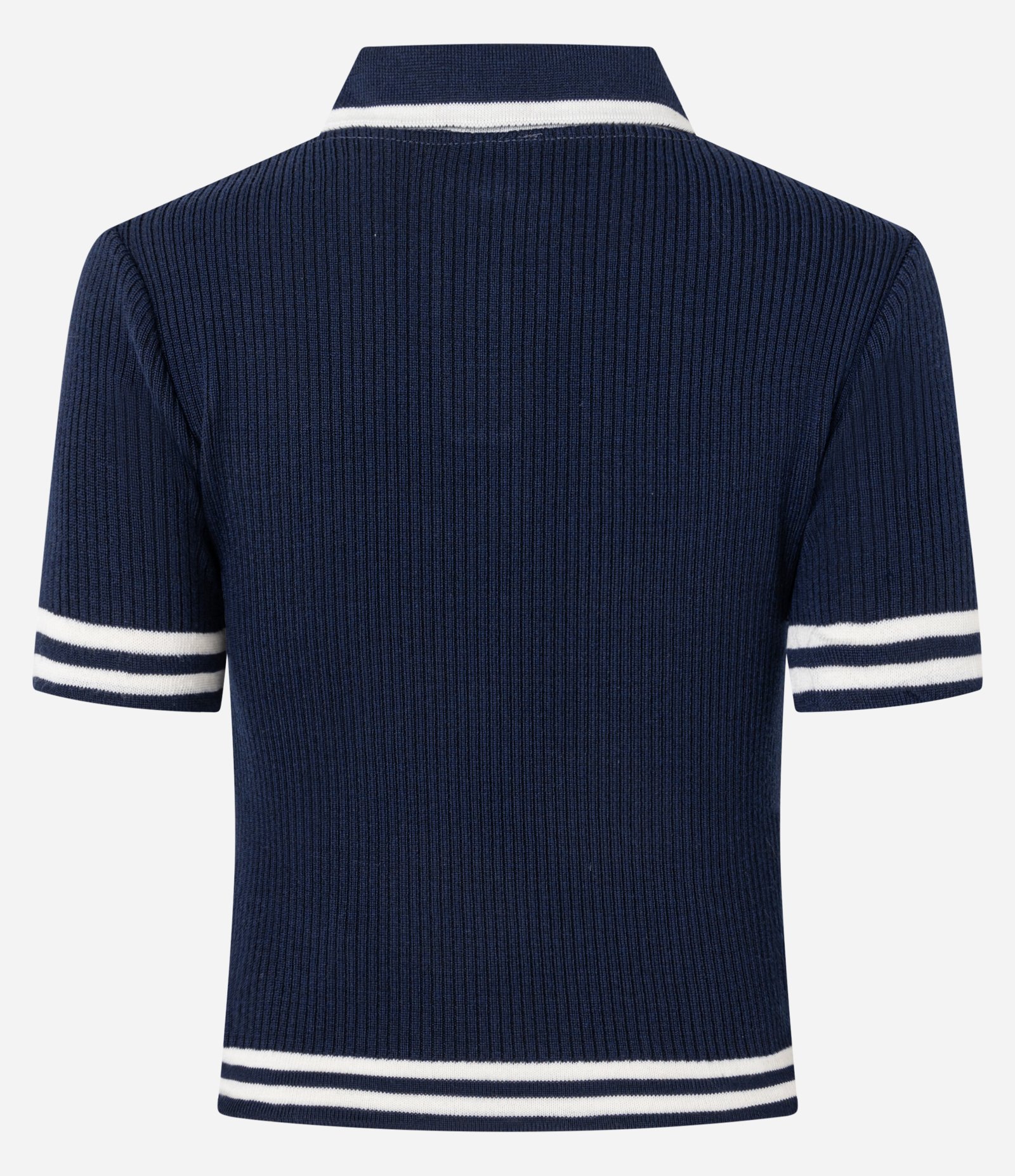 Blusa Polo em Tricô com Listras Contrastantes Azul Marinho 9