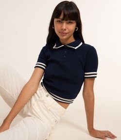 Blusa Polo em Tricô com Listras Contrastantes