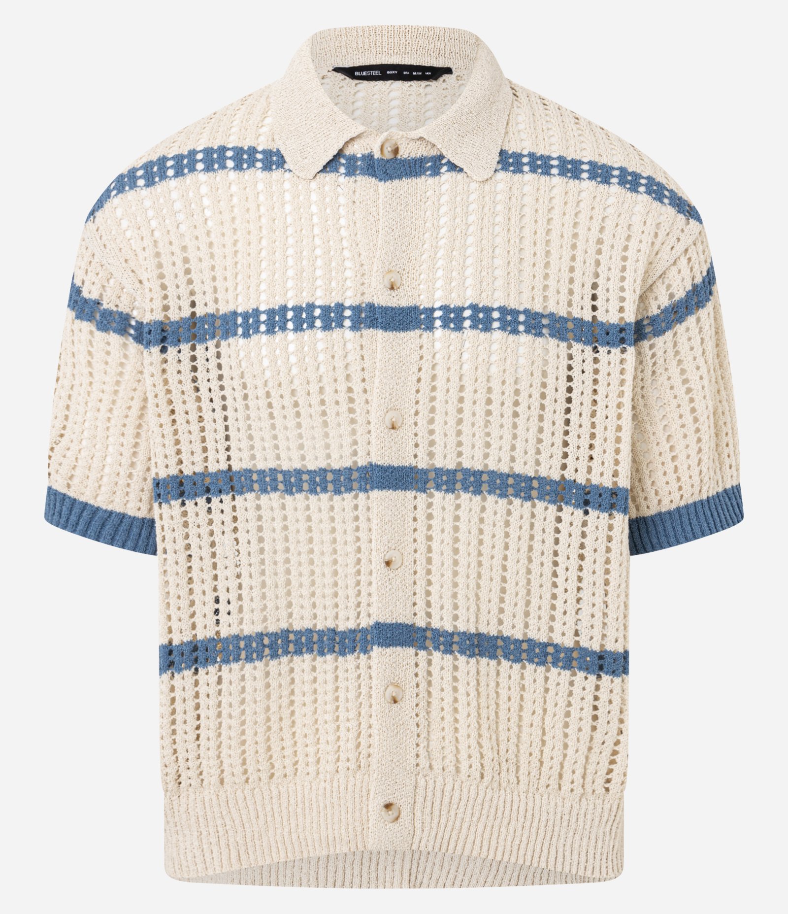 Camisa Boxy em Efeito Tricô com Listras Contrastantes Bege 5