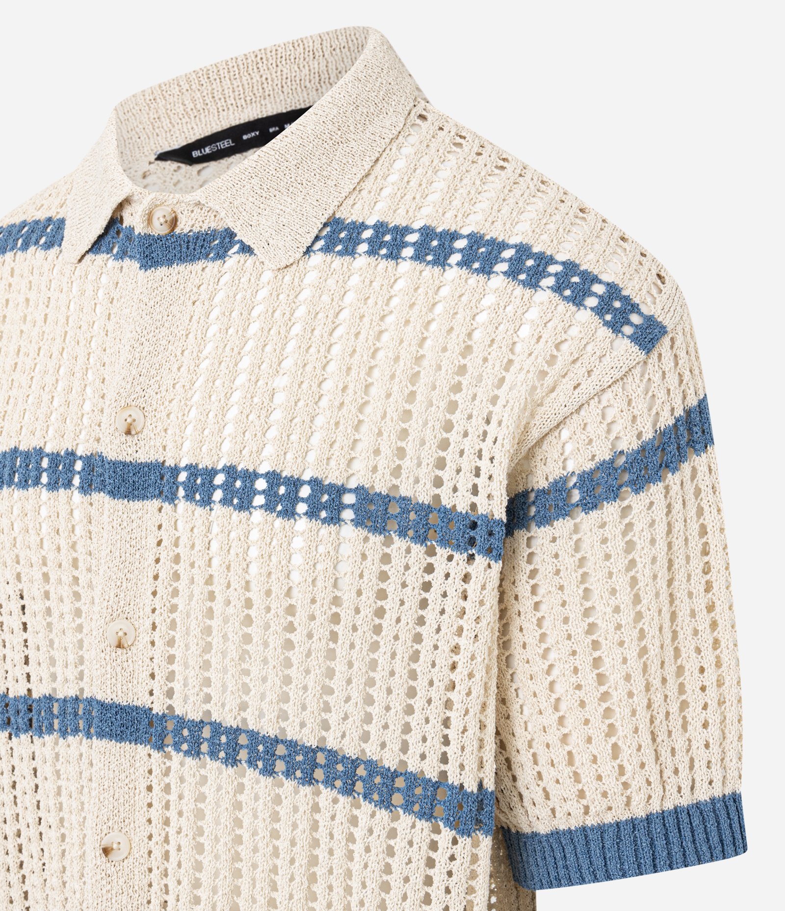 Camisa Boxy em Efeito Tricô com Listras Contrastantes Bege 6