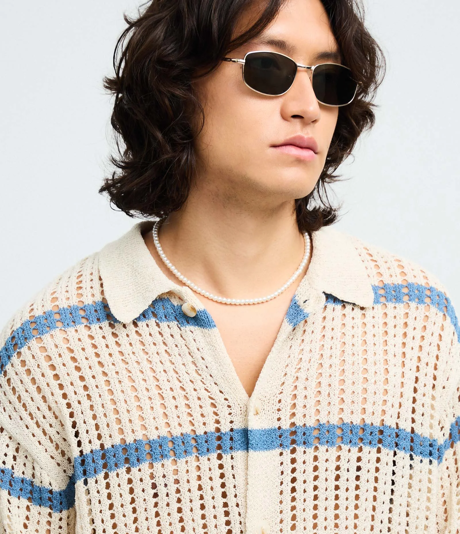 Camisa Boxy em Efeito Tricô com Listras Contrastantes Bege 4