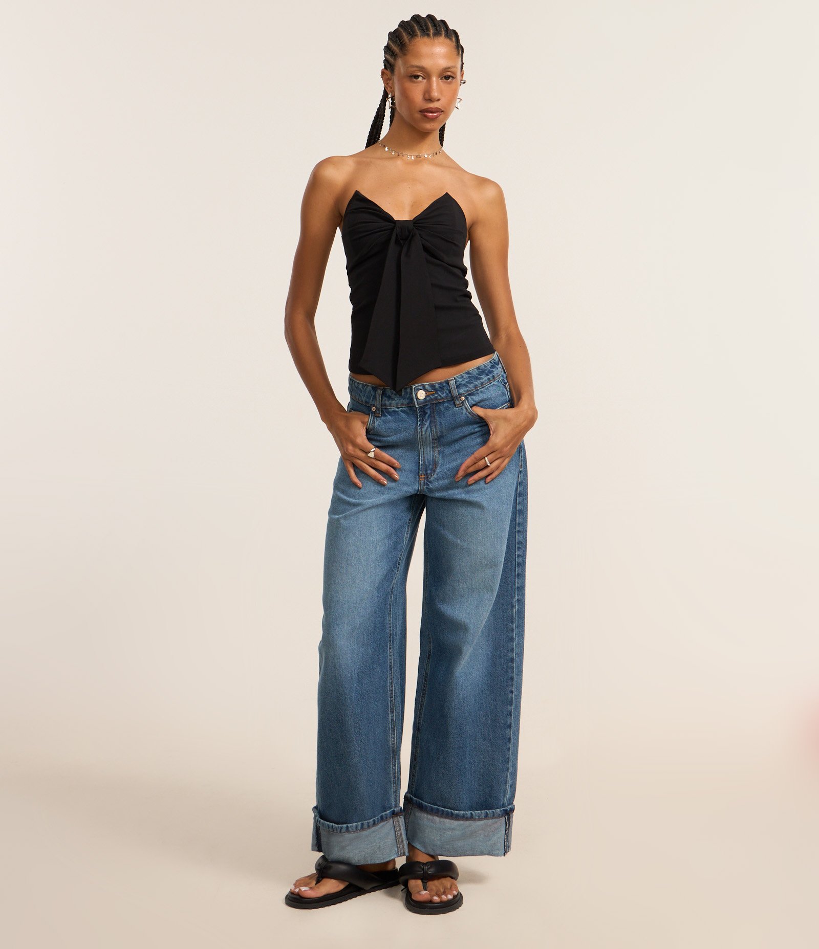 Blusa Sem Alça em Bengaline com Laço Preto 3