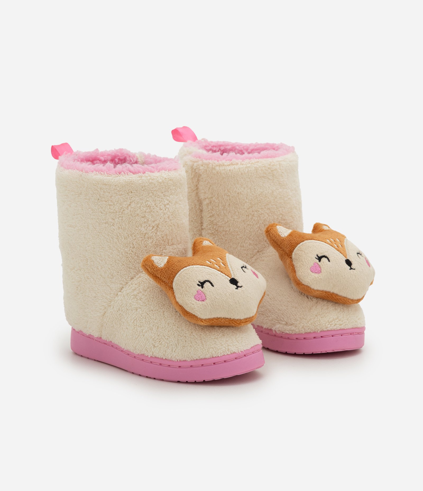 Pantufa Bota Infantil em Fleece com Carinha de Esquilo - Tam 19/20 ao 27/28 Bege/Rosa 1