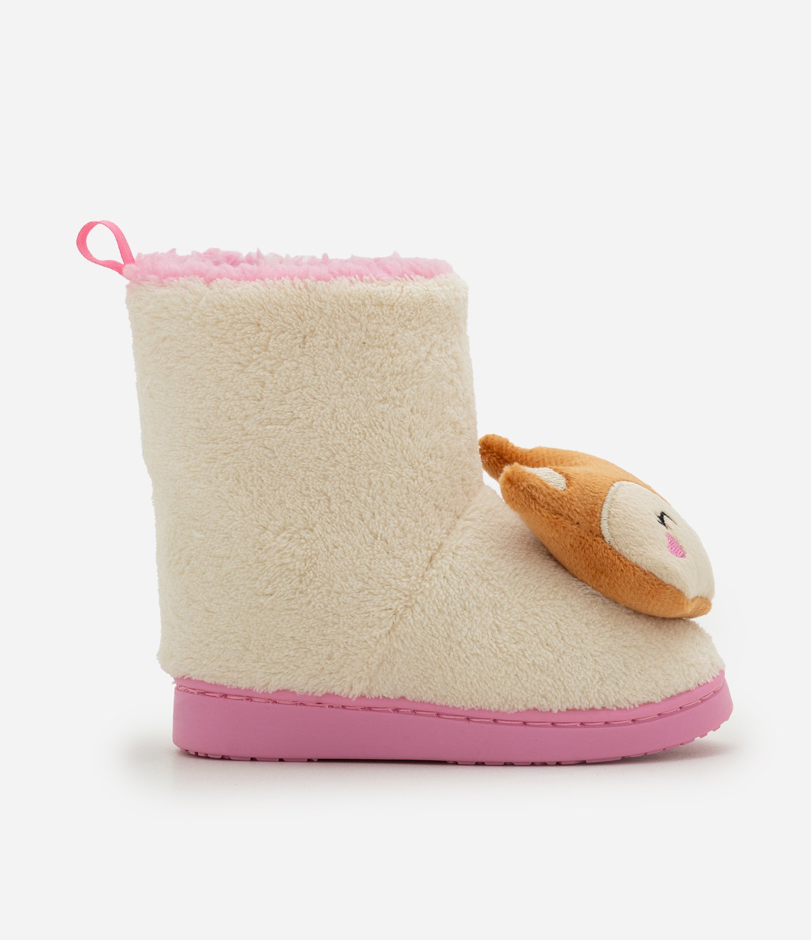 Pantufa Bota Infantil em Fleece com Carinha de Esquilo - Tam 19/20 ao 27/28 Bege/Rosa 3
