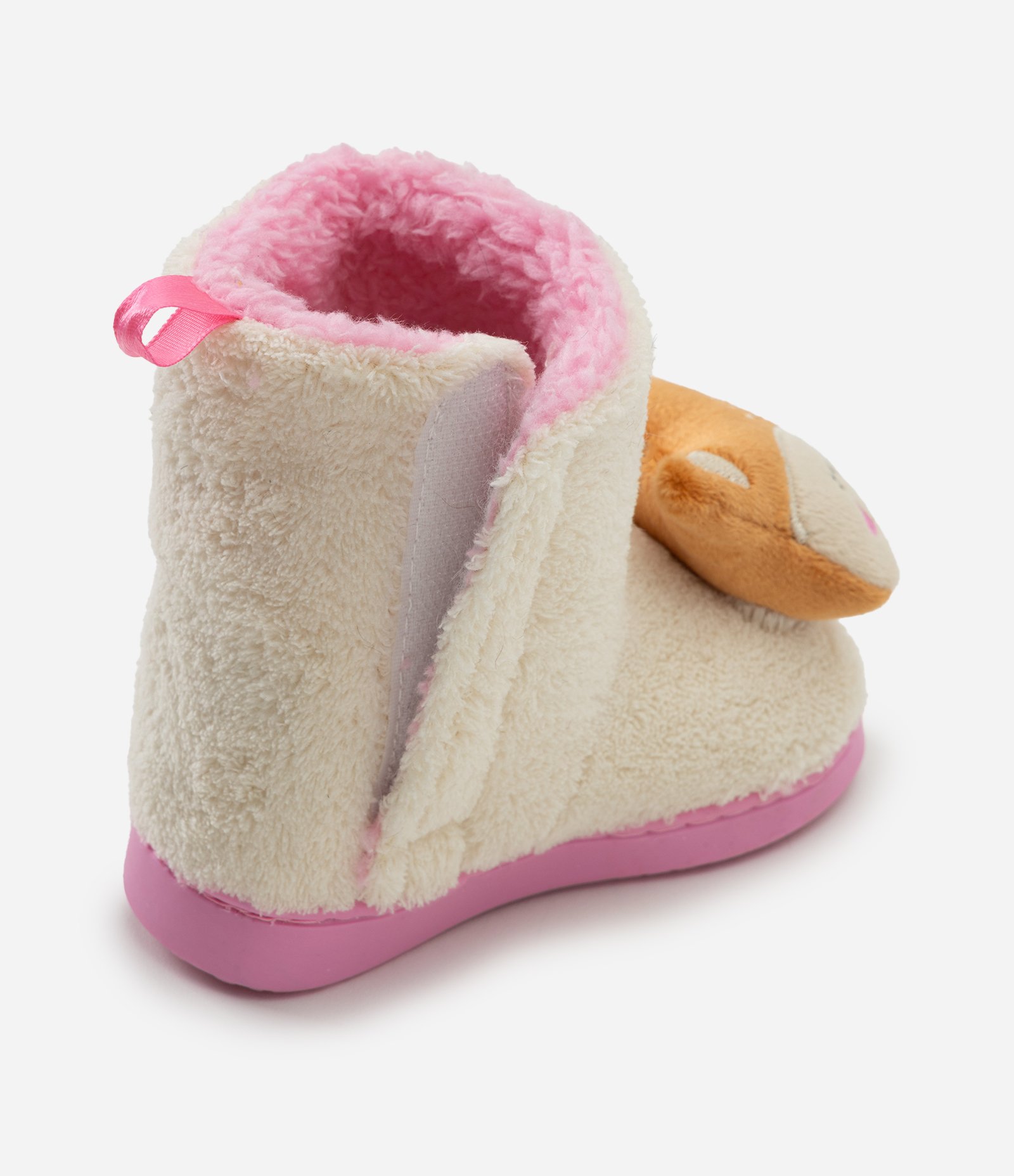 Pantufa Bota Infantil em Fleece com Carinha de Esquilo - Tam 19/20 ao 27/28 Bege/Rosa 2
