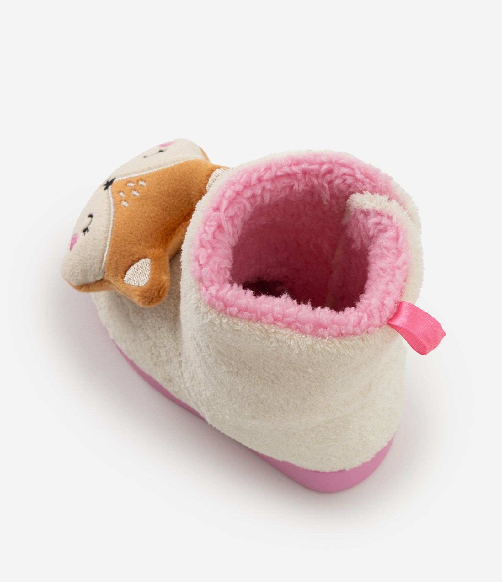 Pantufa Bota Infantil em Fleece com Carinha de Esquilo - Tam 19/20 ao 27/28 Bege/Rosa 6