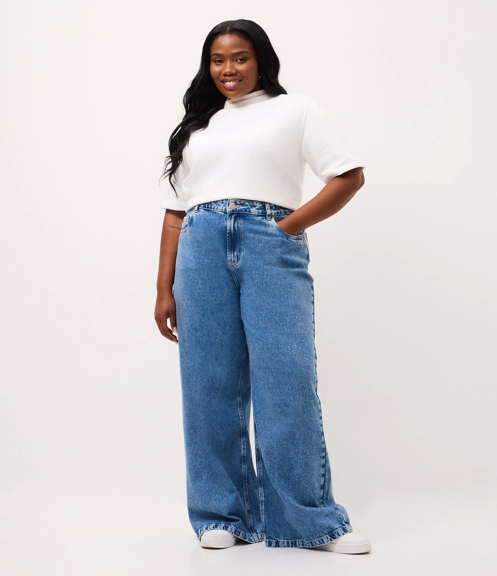 Calça Wide Leg Básica em Jeans Curve & Plus Size Azul