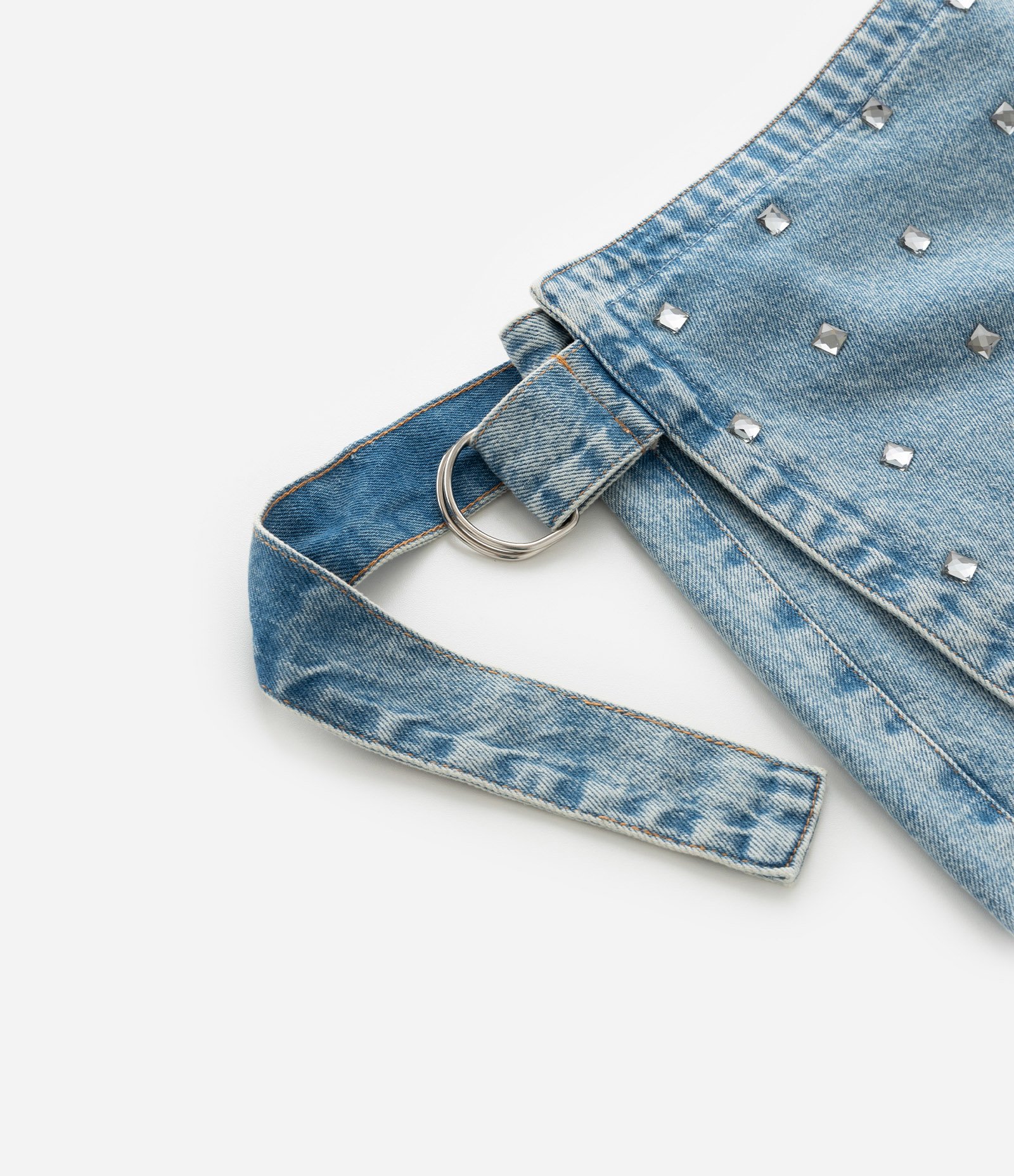 Short Saia em Jeans com Brilhos Frontais Curve & Plus Size Azul 8