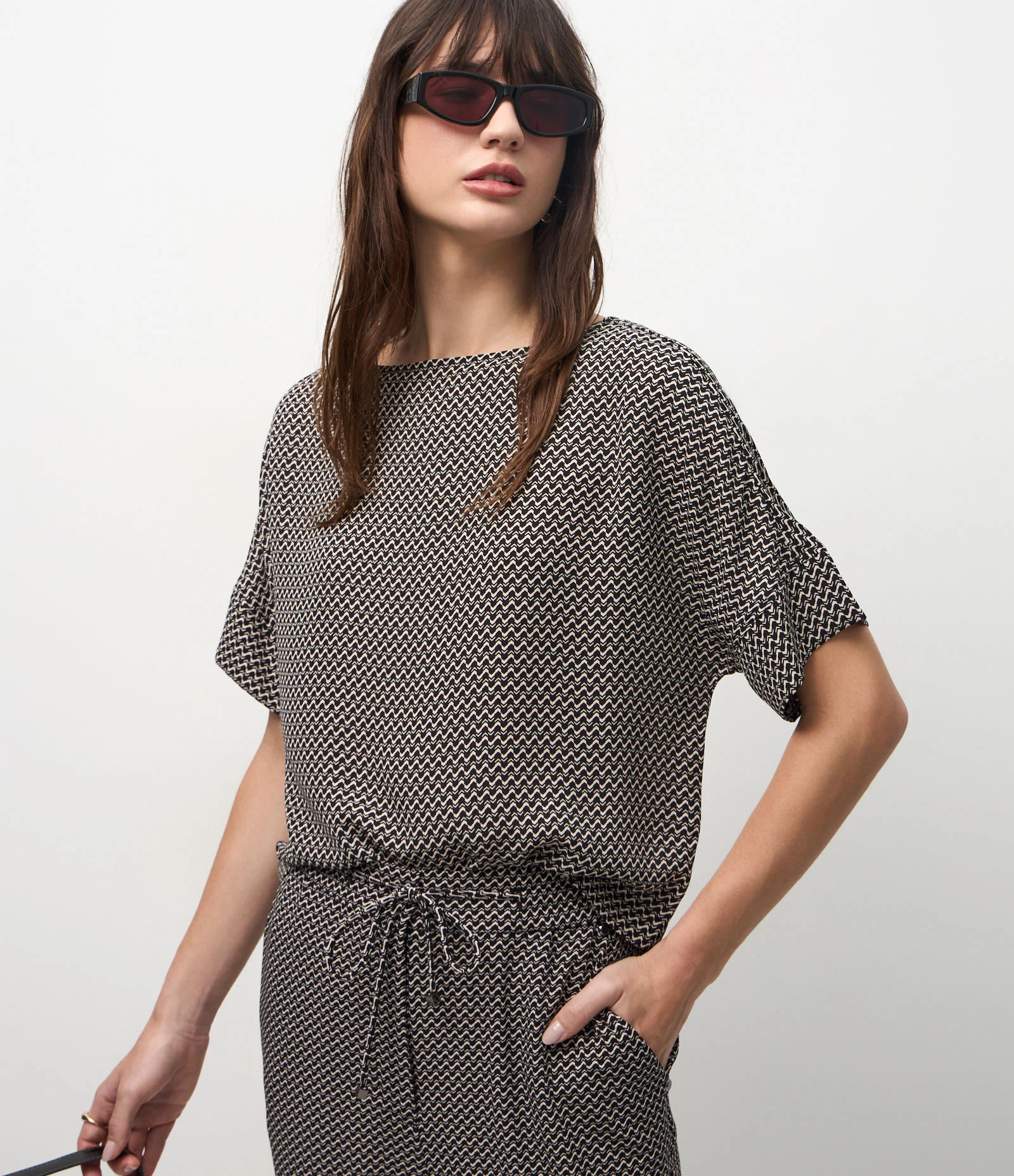 Blusa em Chiffon Pied-de-poule Preto 1