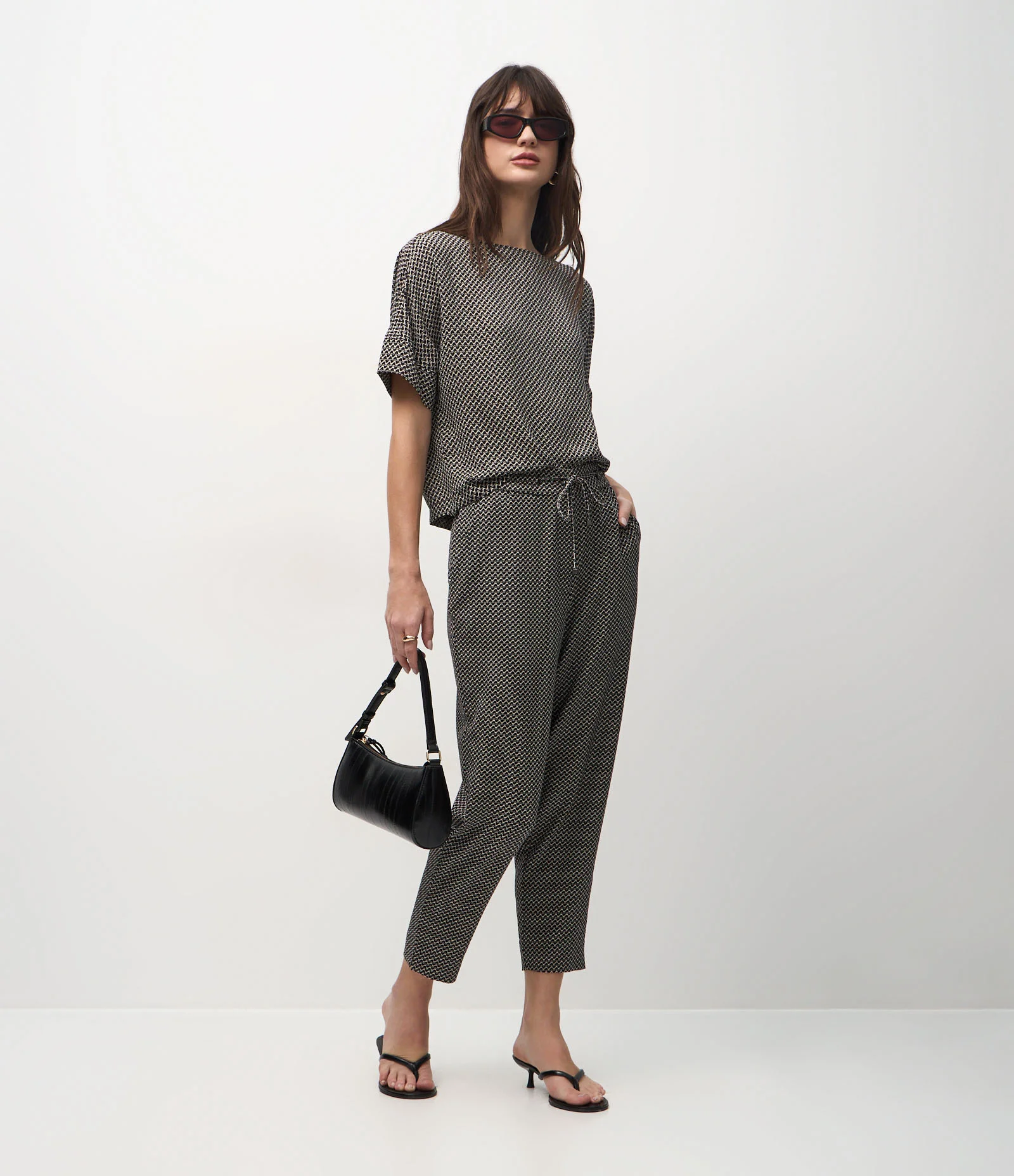 Blusa em Chiffon Pied-de-poule Preto 2