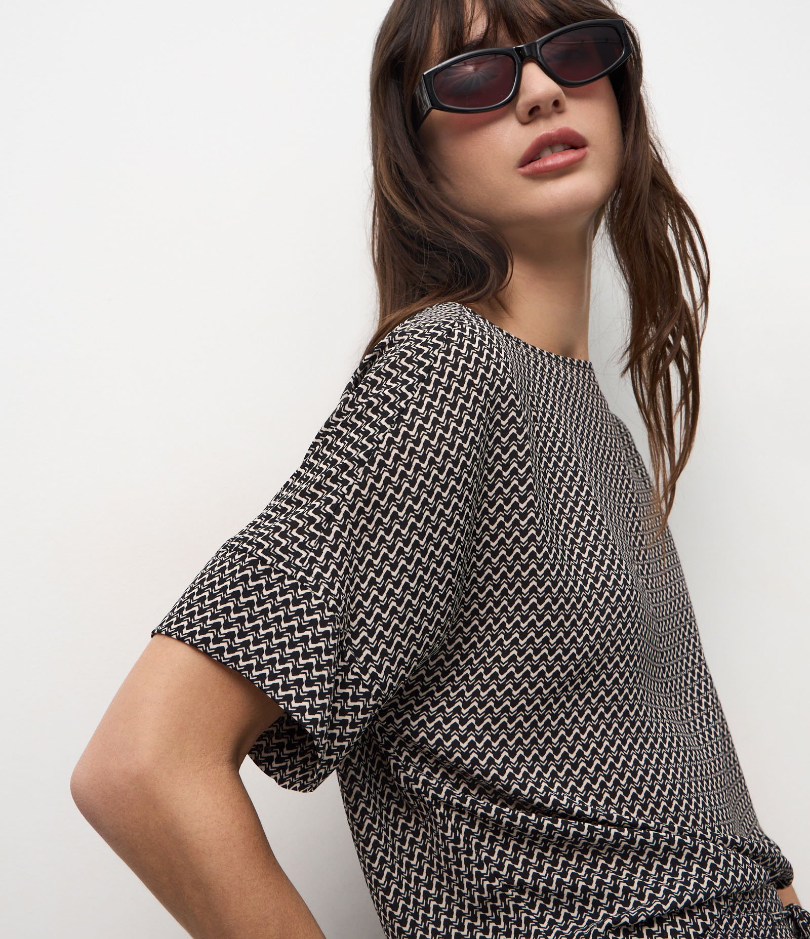 Blusa em Chiffon Pied-de-poule Preto 3