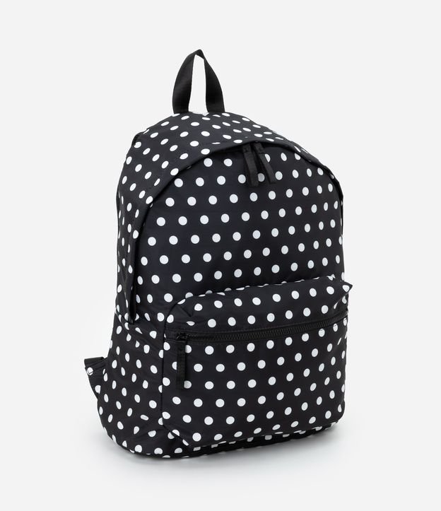 Mochila em PU com Estampa em Bolinhas com Bolsos Frontal e Lateral