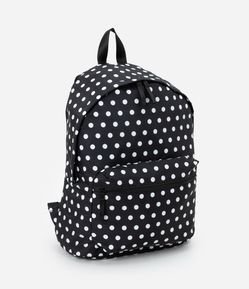 Mochila em PU com Estampa em Bolinhas com Bolsos Frontal e Lateral