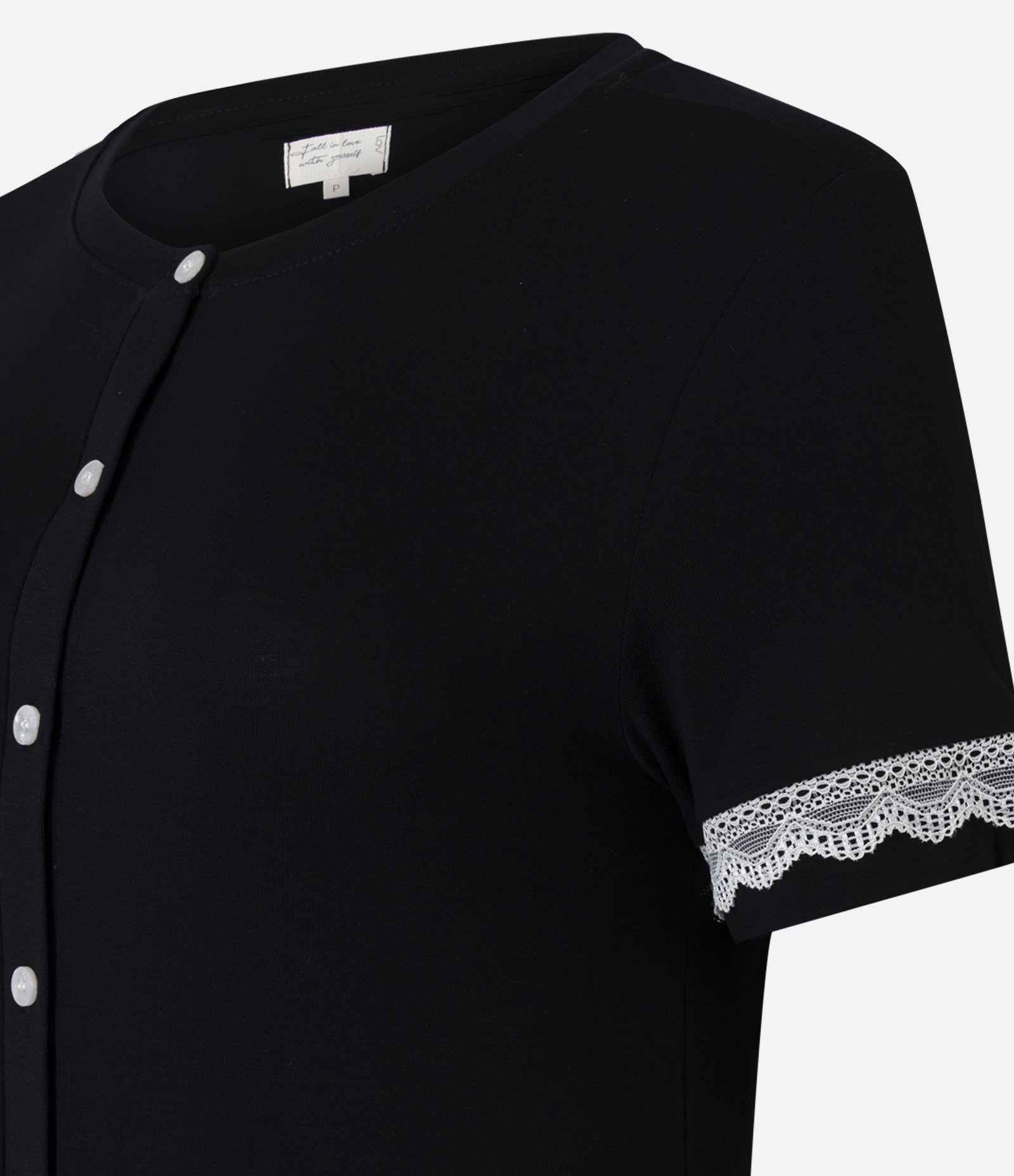 Camisola em Viscose com Botões e Rendinha Preto 2