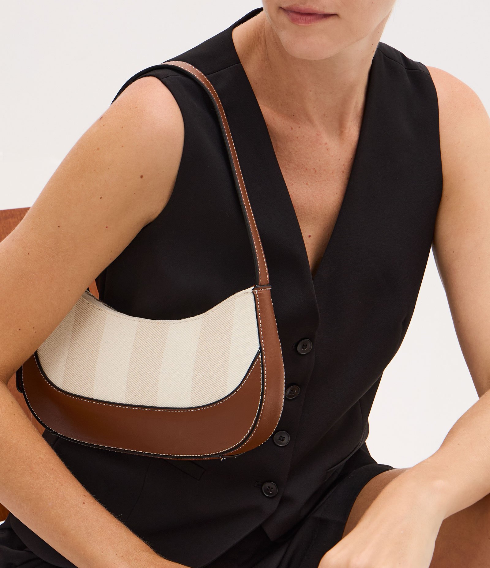 Bolsa Baguete Média com Listras Boho Romântico Off White 7