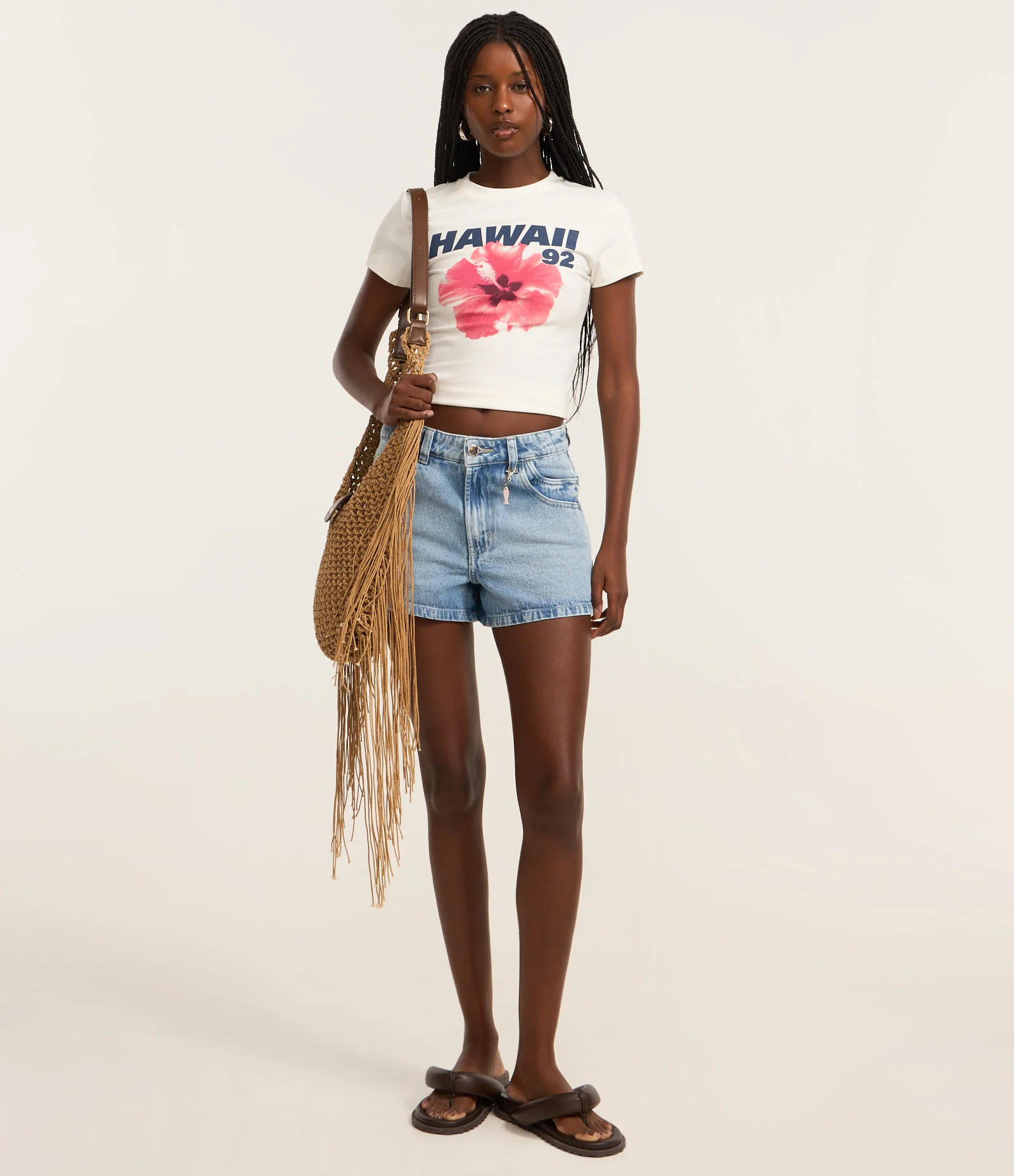 Camiseta New T-Shirt em Algodão com Estampa Hibisco Hawaii Branco 2