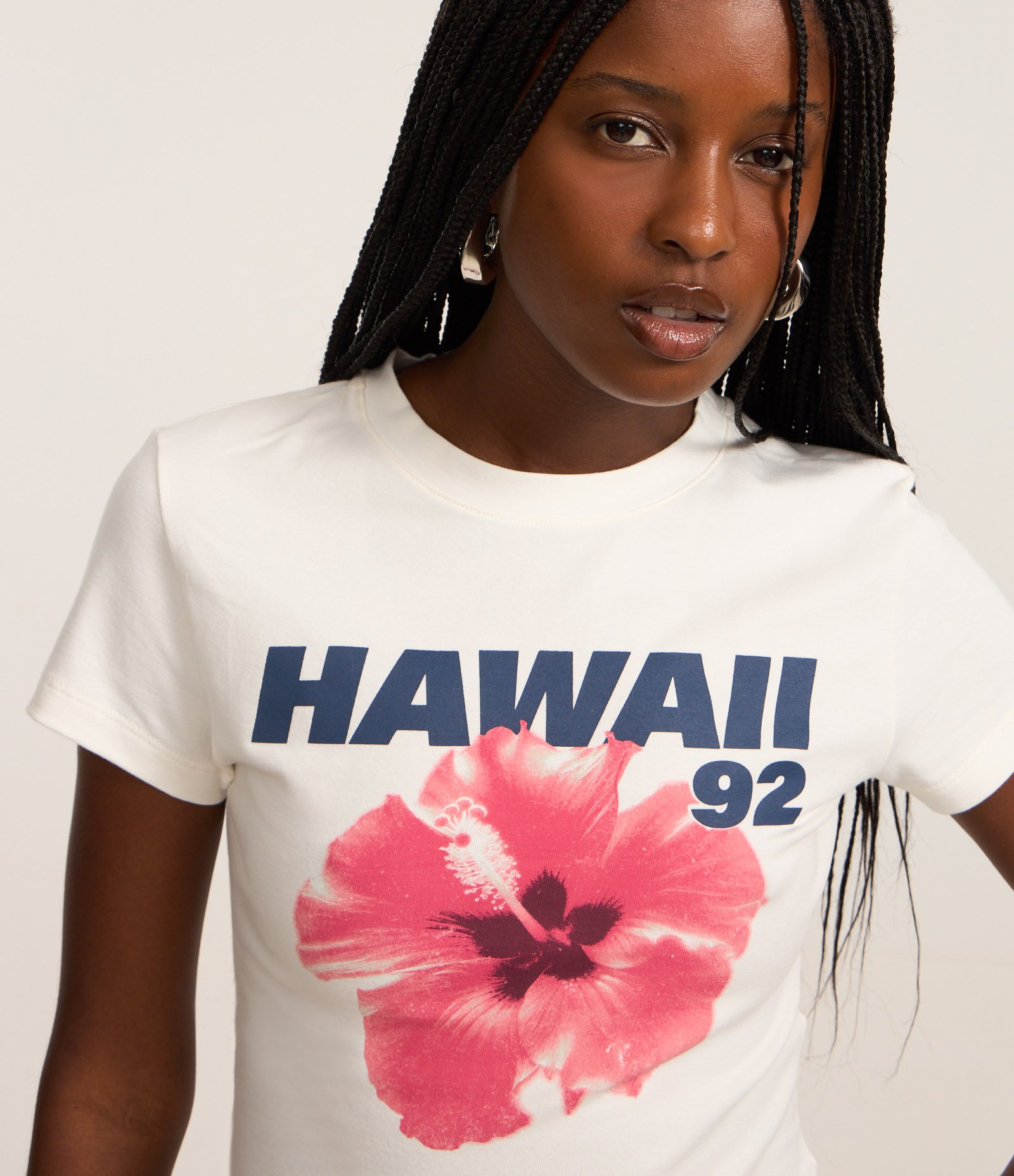 Camiseta New T-Shirt em Algodão com Estampa Hibisco Hawaii Branco 3