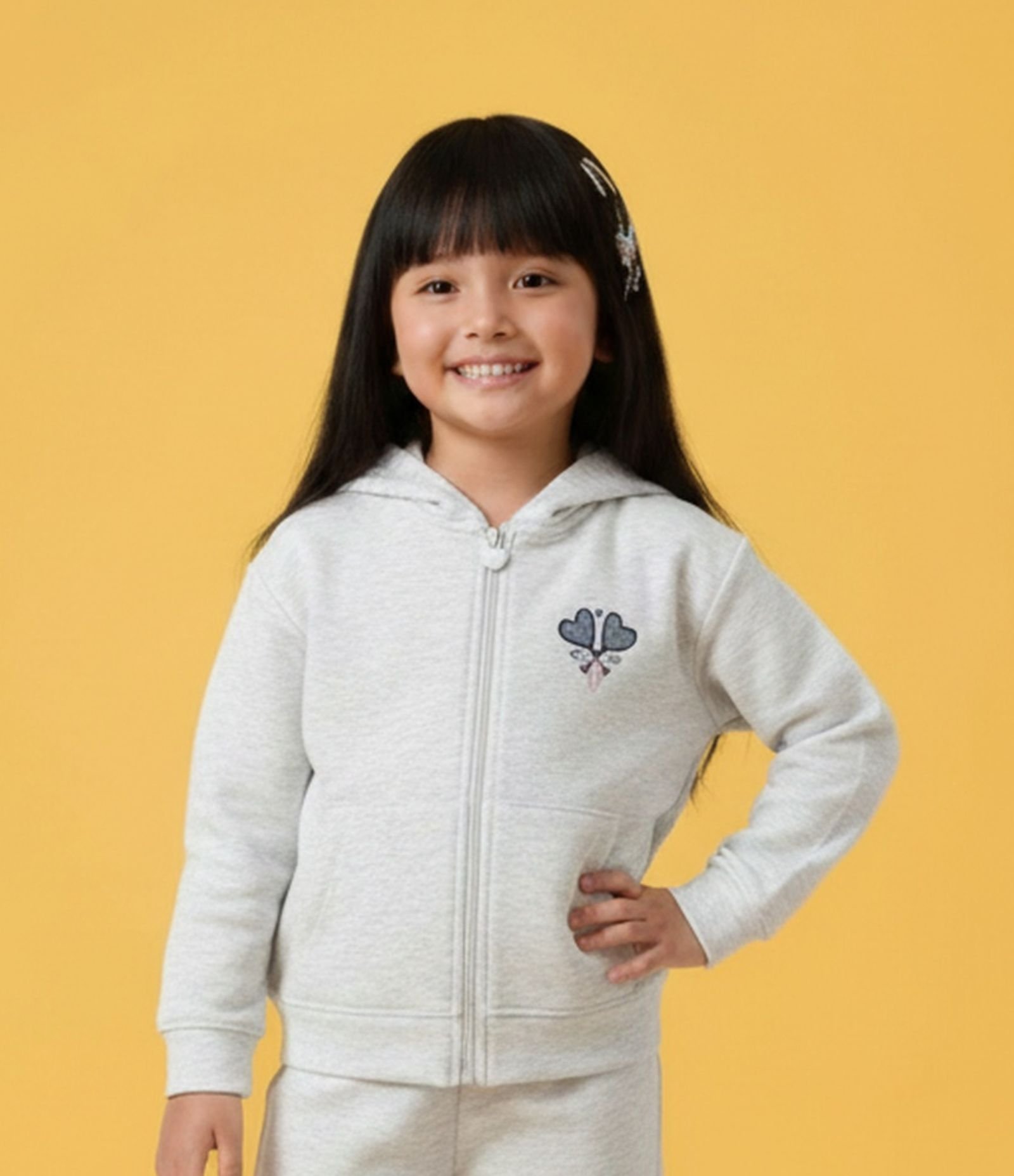 Casaco Infantil com Bordado de Coração – Tam 1 a 5/6 Anos Cinza Claro 1