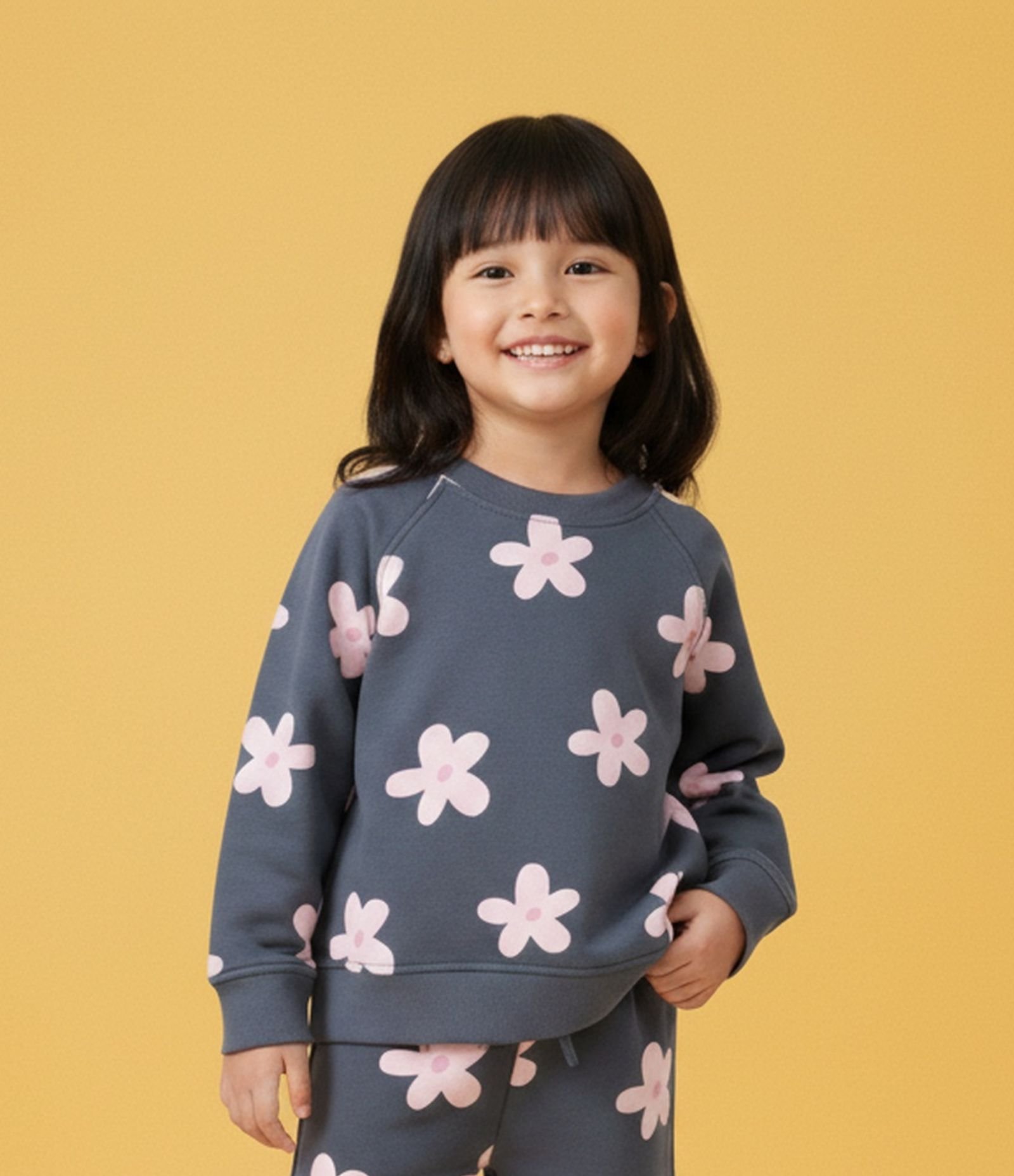 Casaco Infantil em Moletom com Estampa Floral Bold – Tam 1 a 5/6 Anos Cinza Chumbo 1