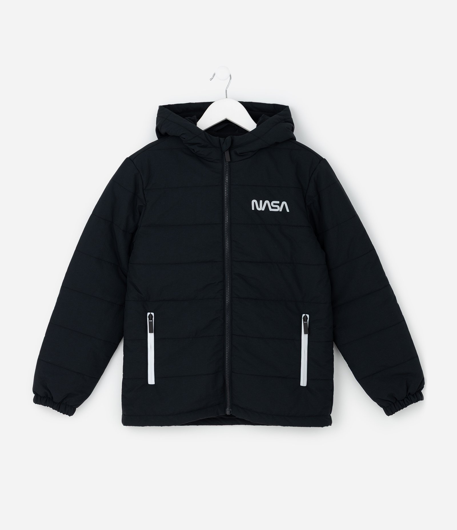 Jaqueta Infantil Nasa com Capuz e Lettering Refletivo – Tam 5 a 14 Anos Preto 1