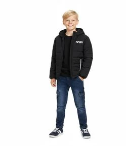 Jaqueta Infantil Nasa com Capuz e Lettering Refletivo – Tam 5 a 14 Anos