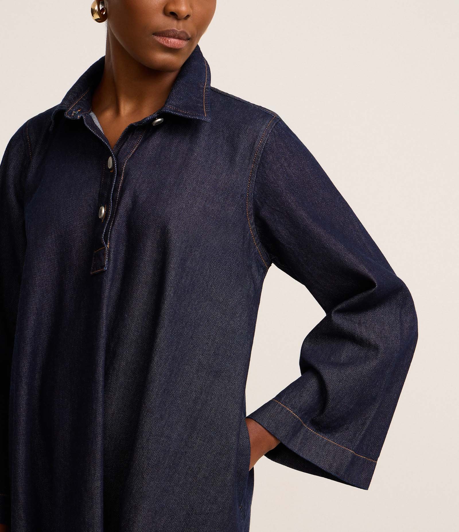 Vestido Curto Evasê em Jeans Azul 3