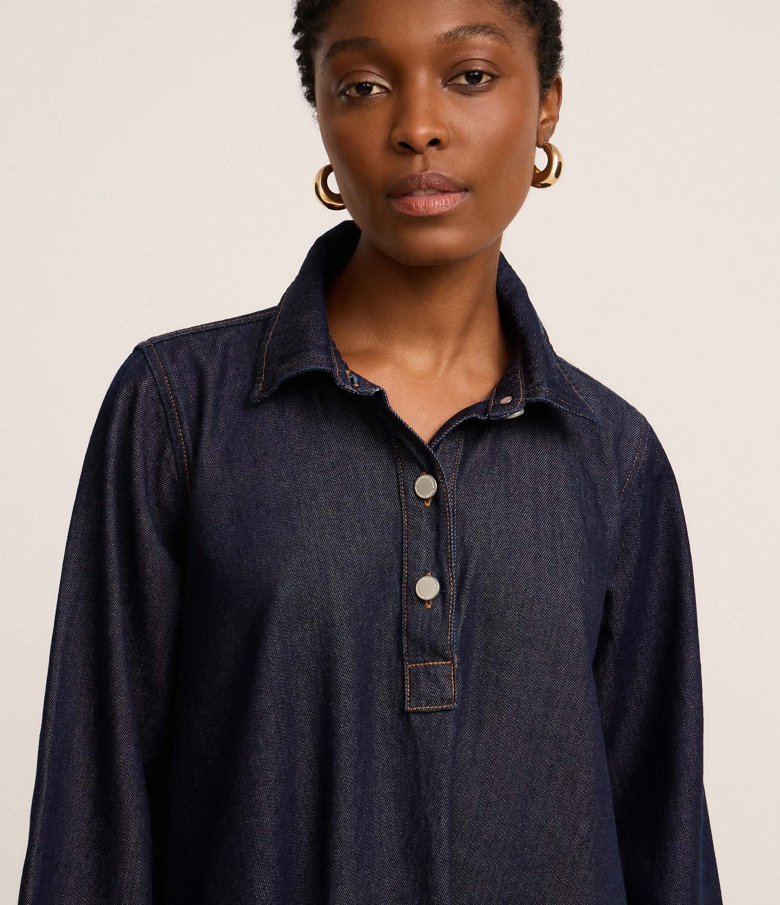 Vestido Curto Evasê em Jeans Azul 4