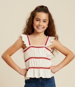 Blusa Infantil em Anarruga com Aplicação de Sianinha  Babados e Texturizada - Tam 7 a 14 Anos