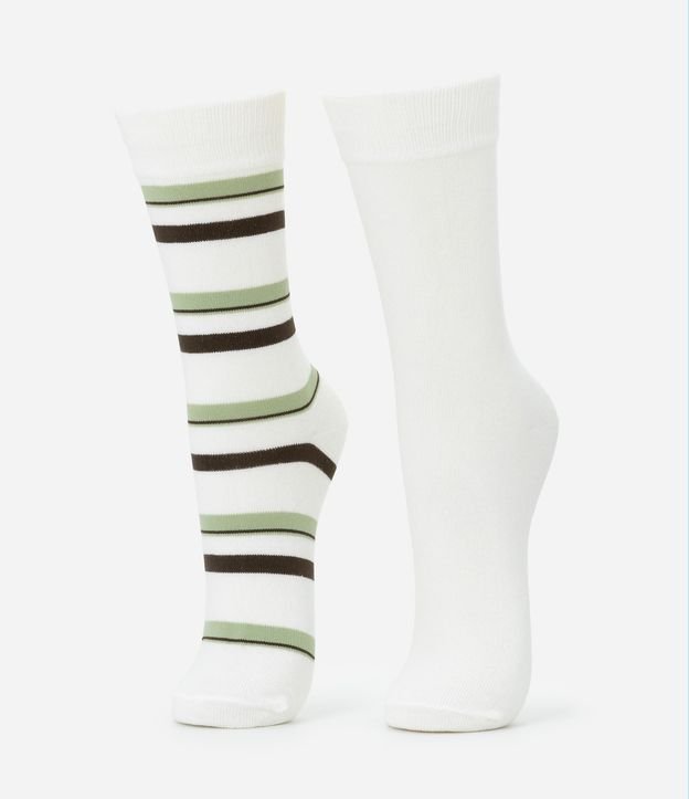 Kit 02 Meias Cano Alto em Algodão Lisa e Listrada