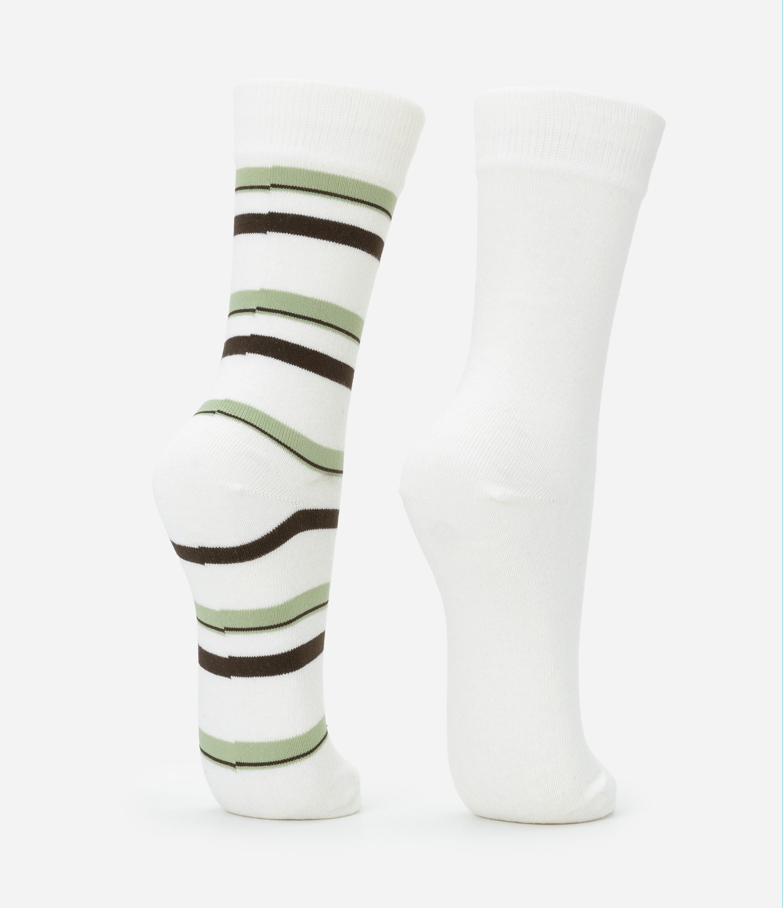 Kit 02 Meias Cano Alto em Algodão Lisa e Listrada Off White 3