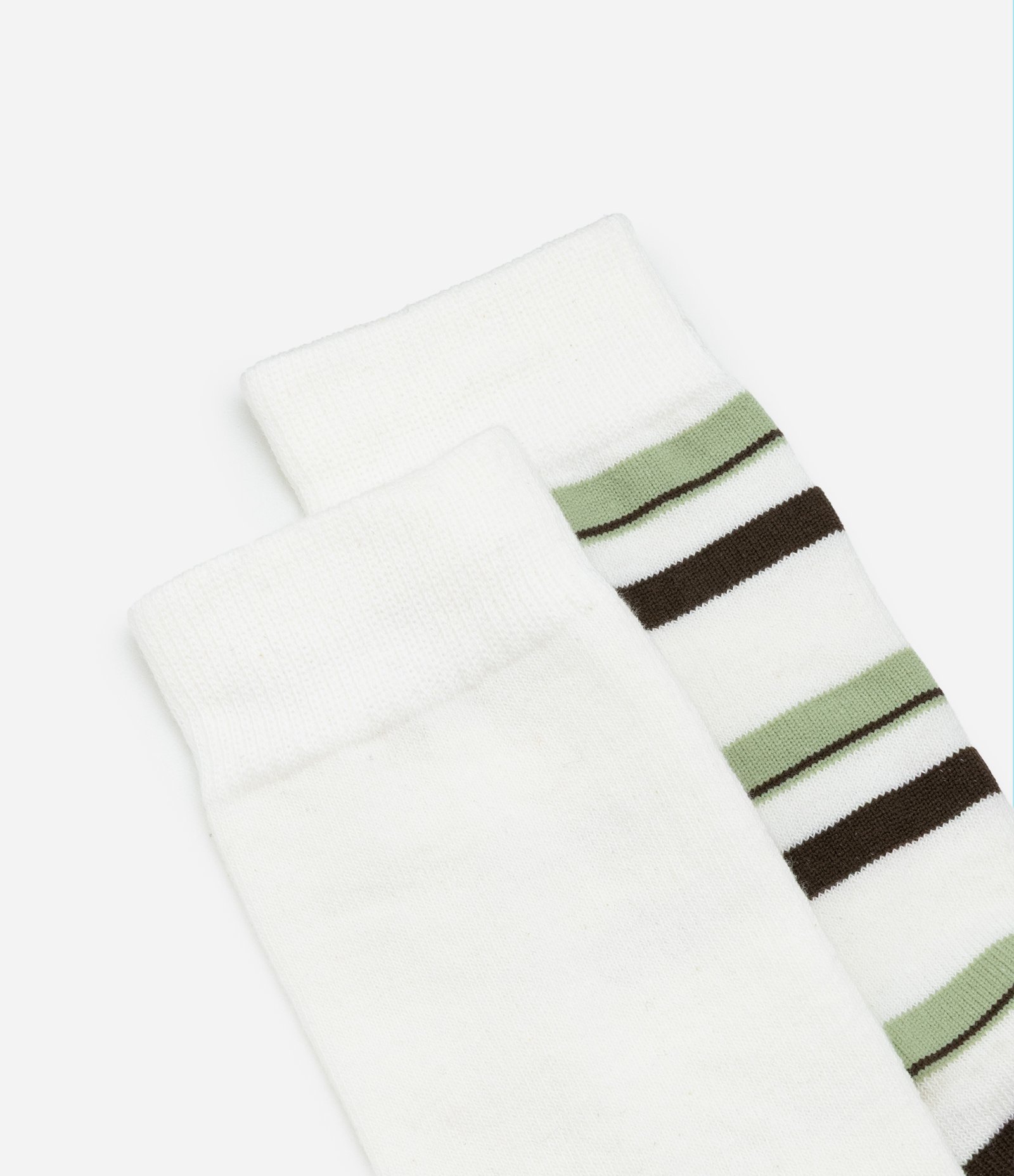 Kit 02 Meias Cano Alto em Algodão Lisa e Listrada Off White 4