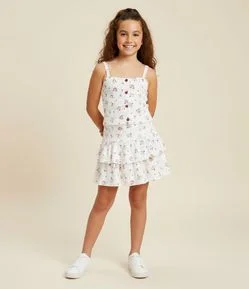 Saia Infantil em Anarruga com Estampa Floral Liberty - Tam 7 a 14 Anos