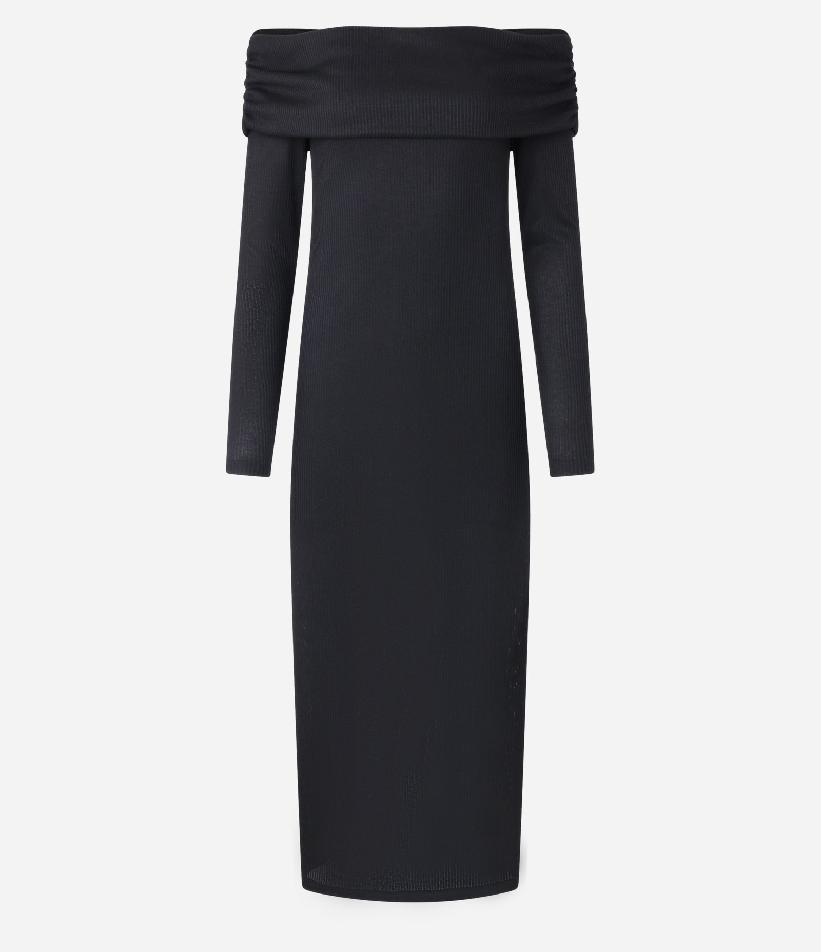 Vestido New Midi Justo com Textura Canelada e Pala Dobrada Preto 5