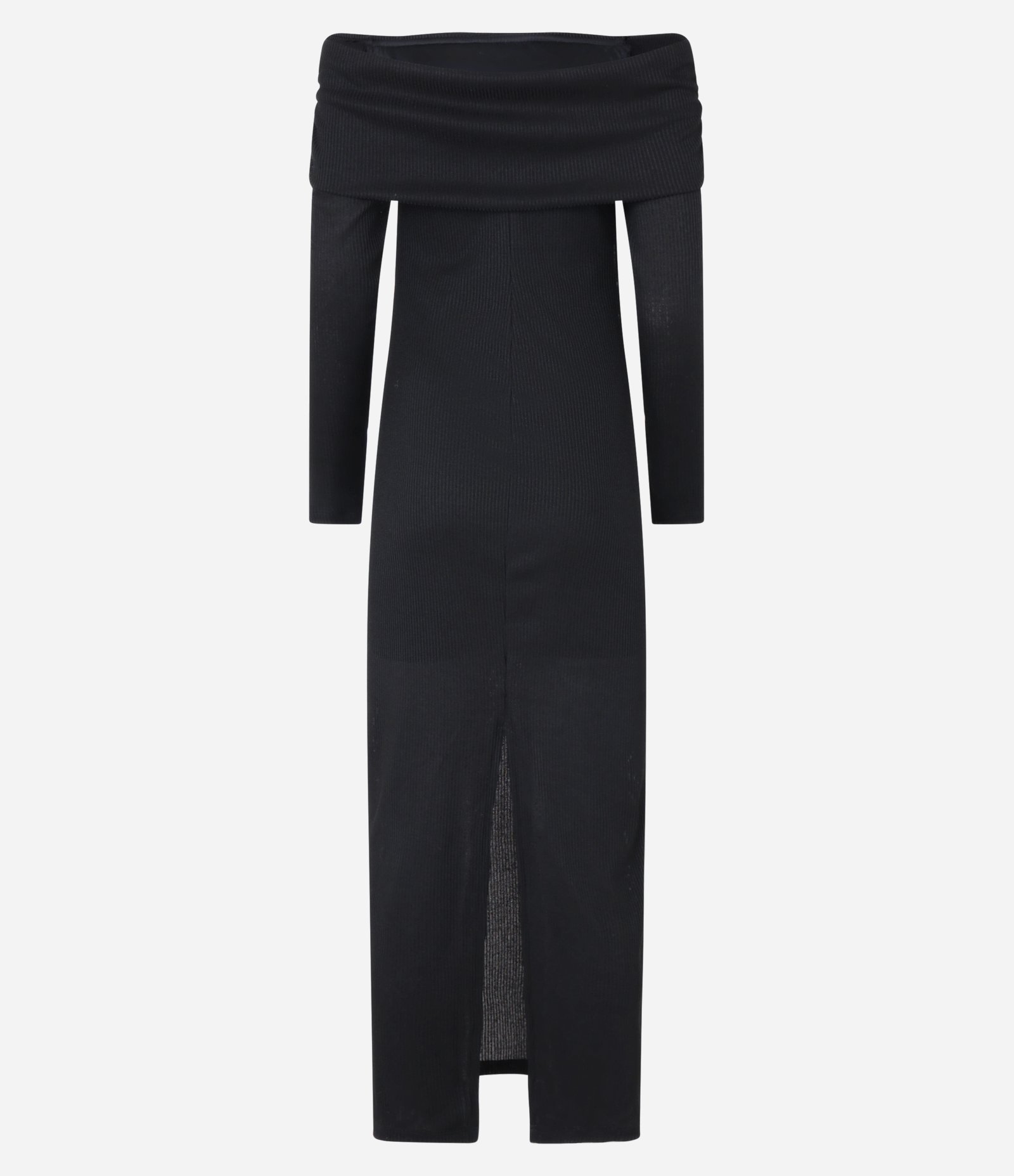Vestido New Midi Justo com Textura Canelada e Pala Dobrada Preto 7
