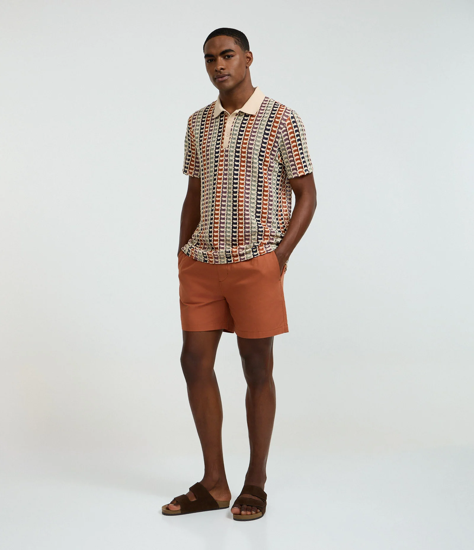 Bermuda em Algodão com Cós Elástico Marrom 1