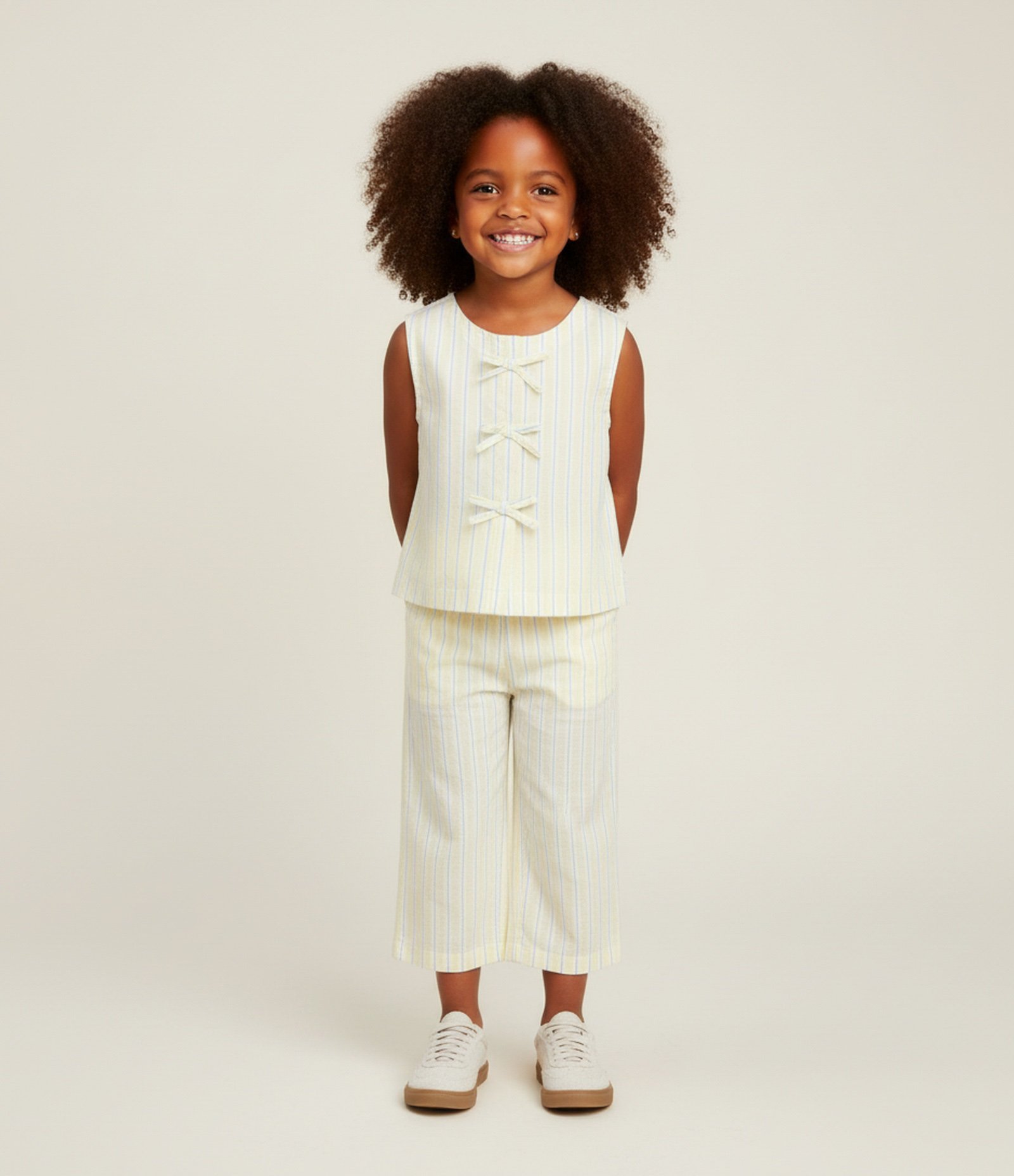 Calça Infantil em Tricoline Listrada com Bolsos  – Tam 1 a 5/6 Anos Amarelo Claro 1