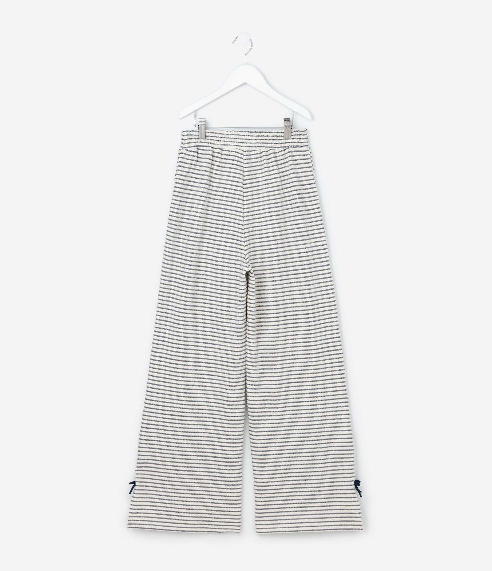 Calça Infantil Reta em Moletinho com Listras e Laço Texturizada - TAm 7 a 14 Anos Branco/Preto 2