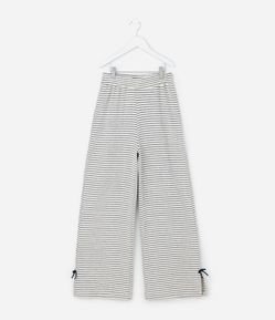 Calça Infantil Reta em Moletinho com Listras e Laço Texturizada - TAm 7 a 14 Anos