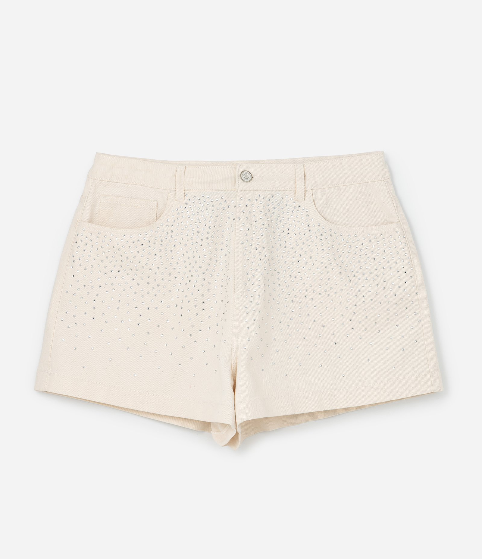 Short Mom em Sarja com Strass Curve & Plus Size Off White 6