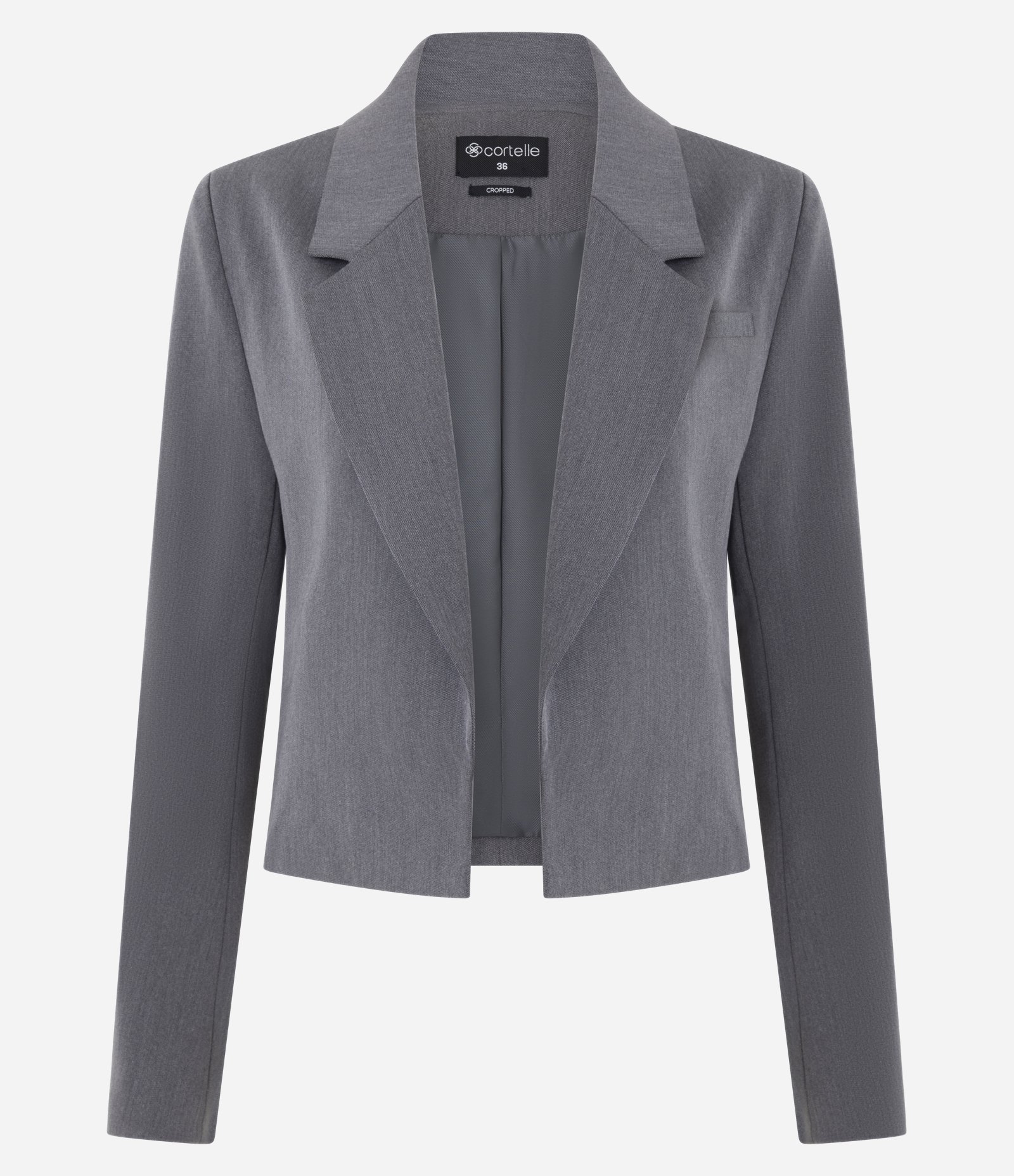 Blazer Curto Alfaiataria com Lapela Estruturada Cinza 1